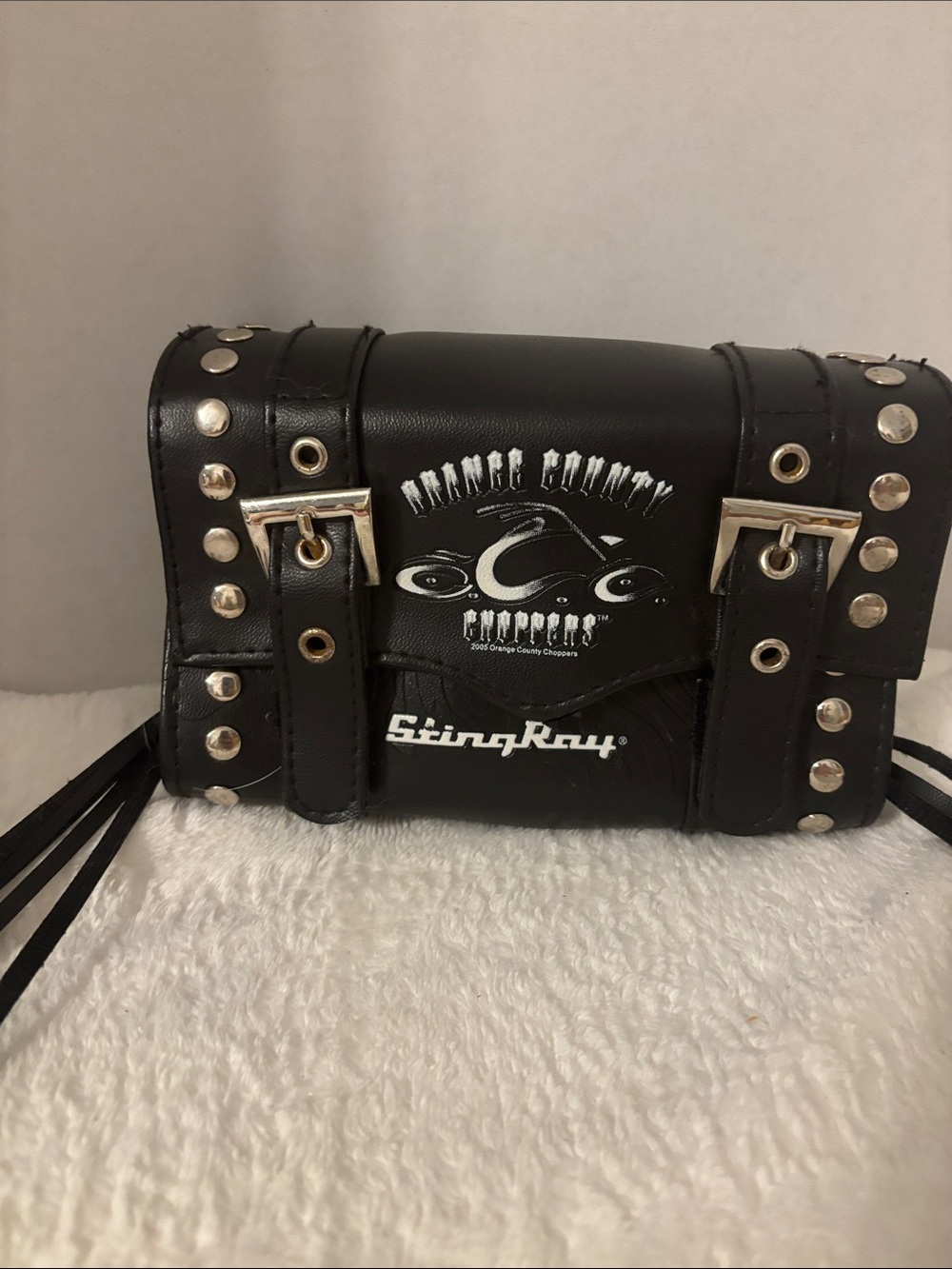 StingRay Black Studded Motorcycle Crossbody Bag